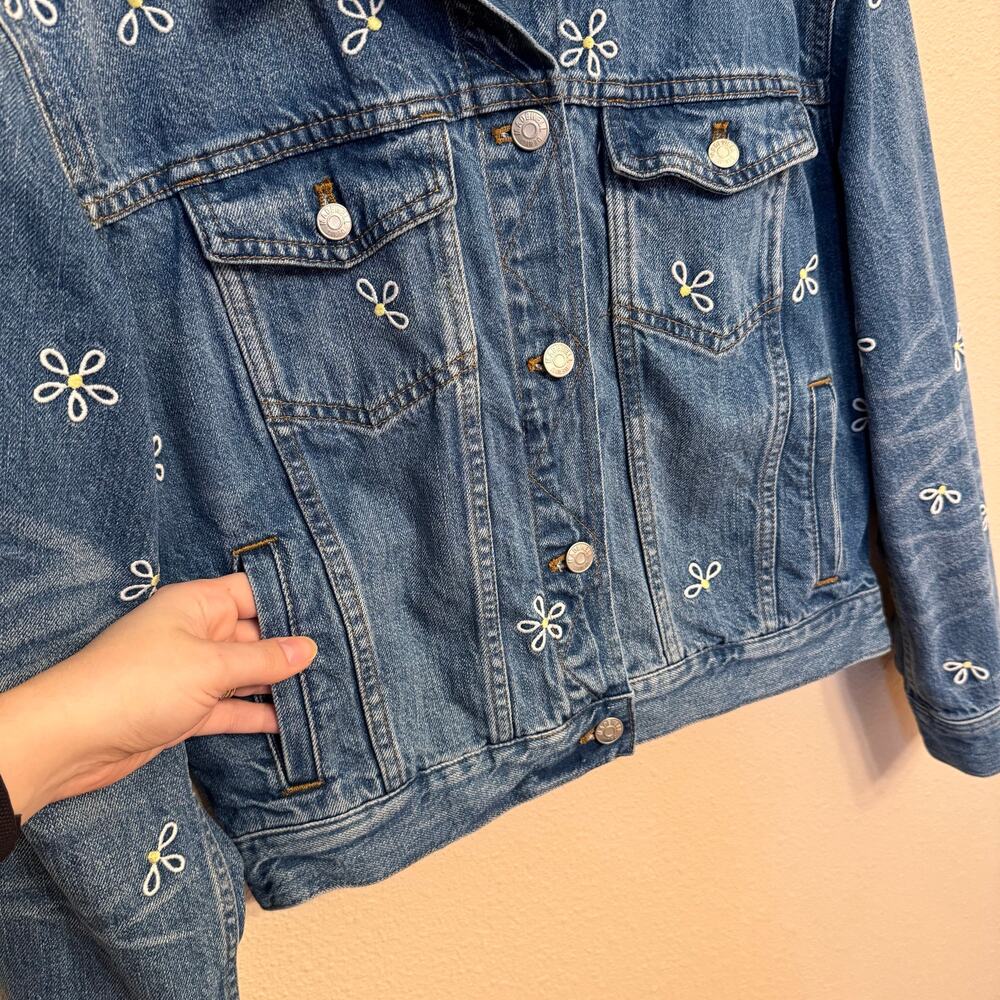 Madewell Embroidered Daisy Denim Jacket Women Small Blue Jean Trucker Style Boxy - Picture 3 of 12